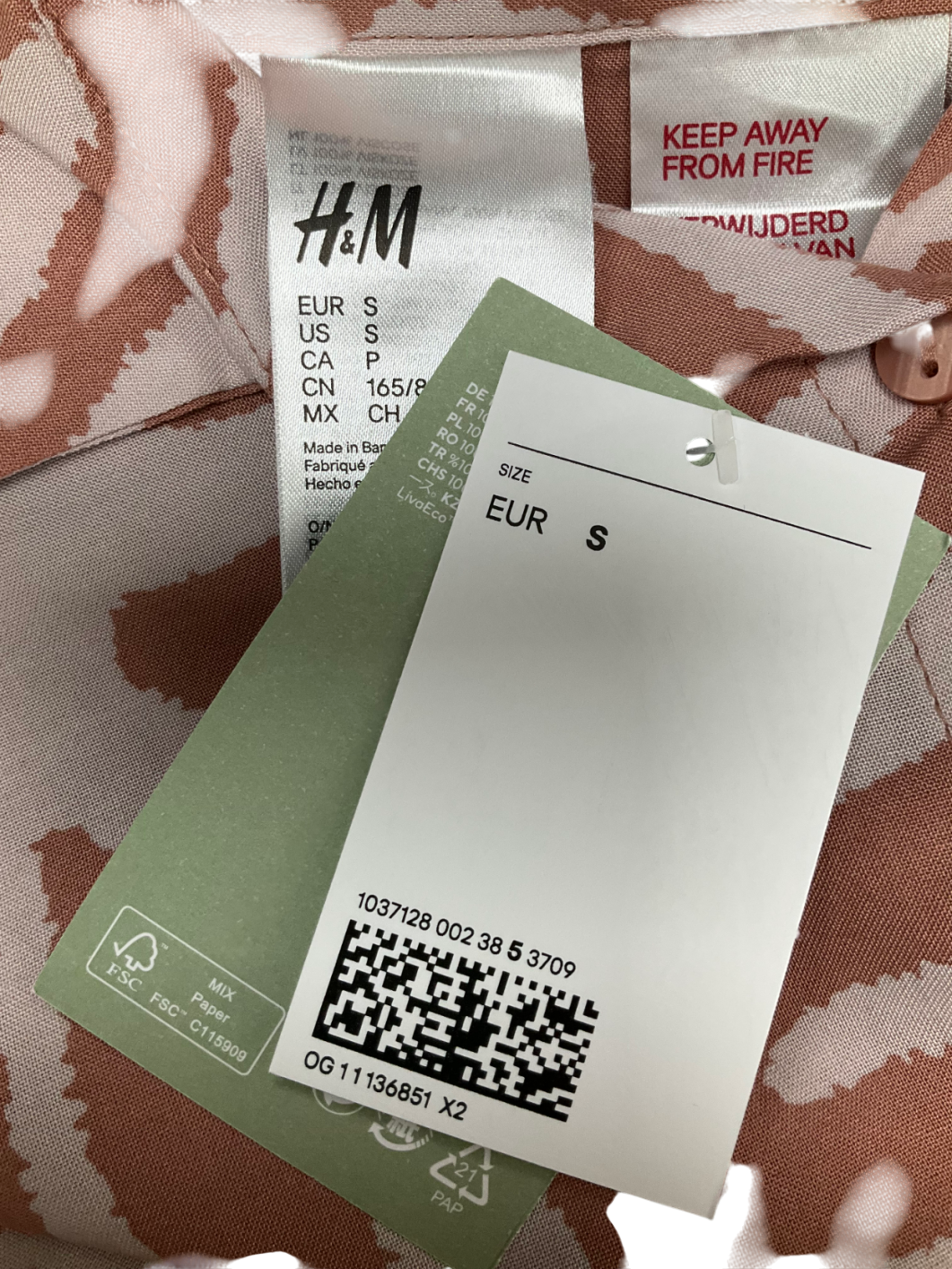 H&M Pink Zebra Print Shirt UK S