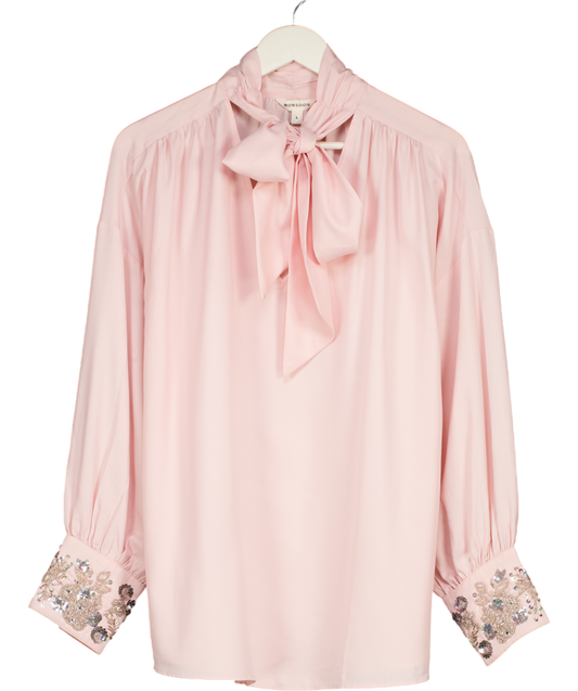 Monsoon Pink Ann Pussybow Embellished Blouse UK L