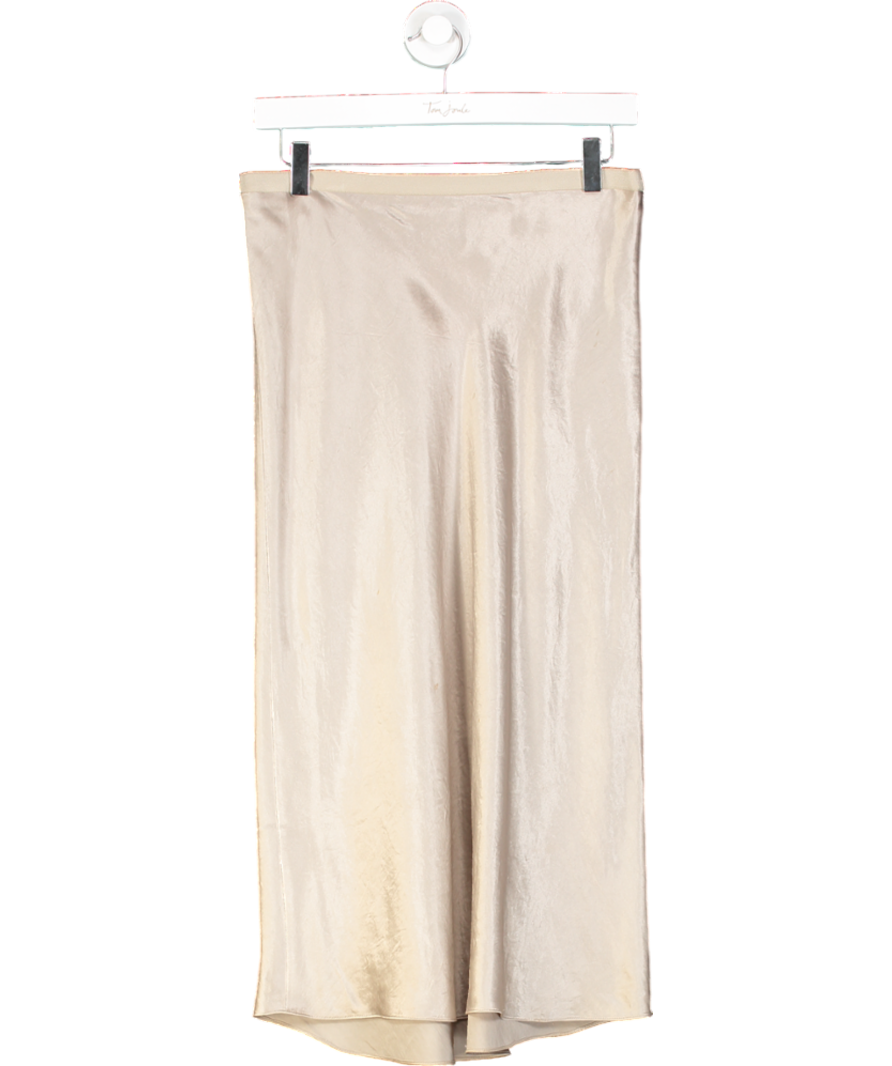 Vince Beige Hammered Satin Midi Skirt UK XS