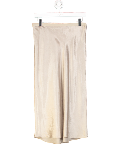 Vince Beige Hammered Satin Midi Skirt UK XS