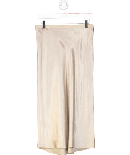 Vince Beige Hammered Satin Midi Skirt UK XS