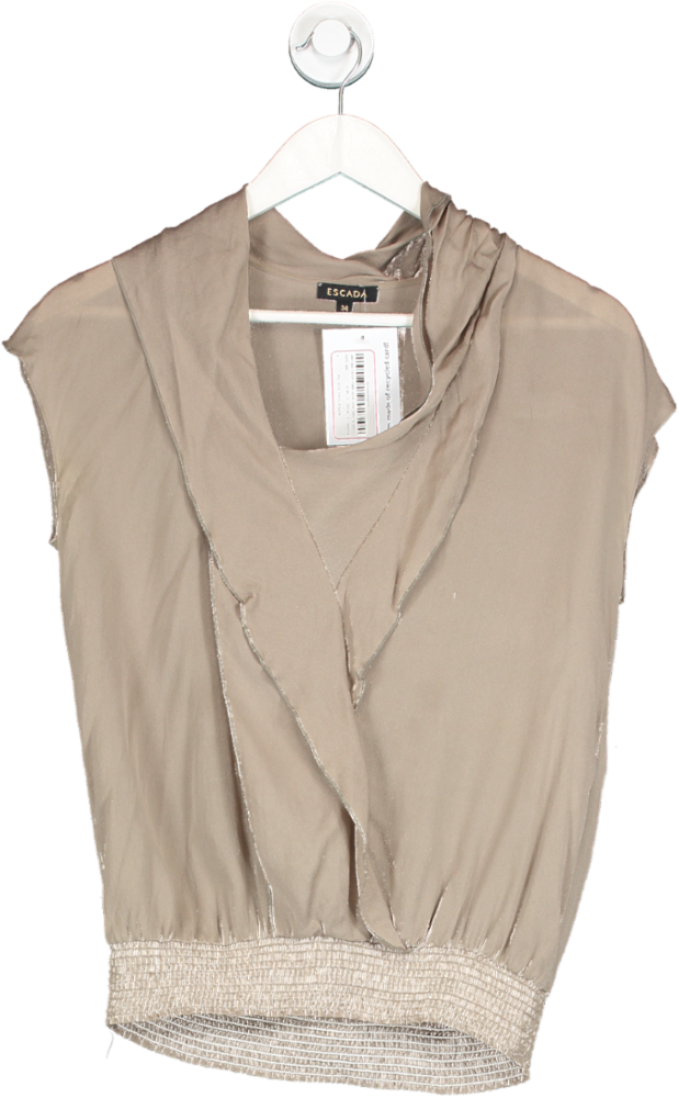 Escada Brown Ruffle Front Silk Top UK 6