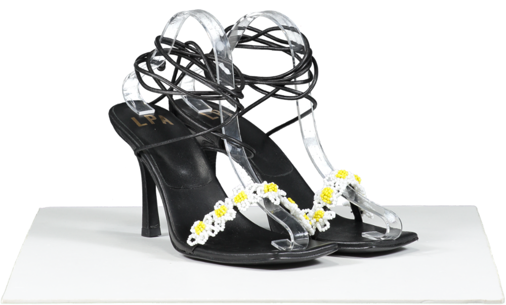LPA Black Beaded Daisy Sandal UK 6