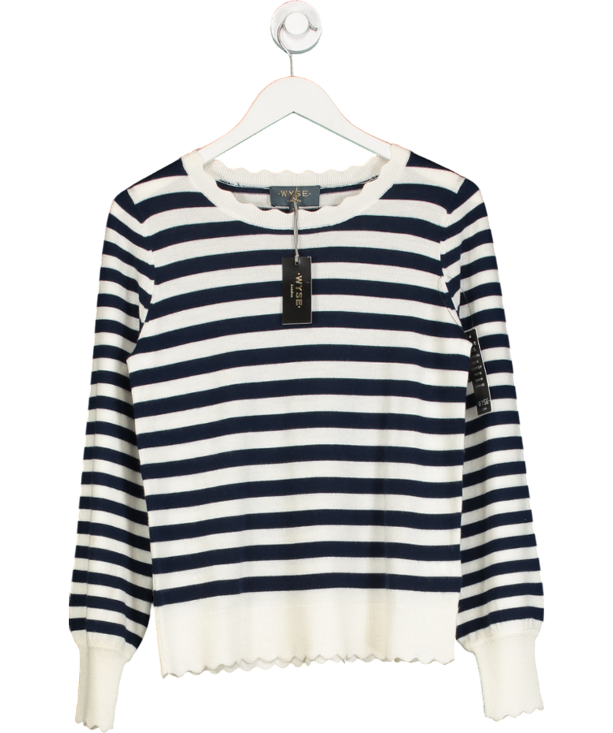 Wyse London Cream Fleurine Scallop Jumper - Midnight/ecru Stripe UK S