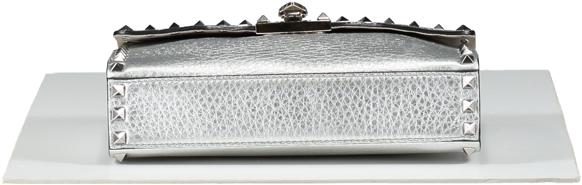 Valentino Garavani Metallic pebbled leather Rockstud Flip Lock Flap Bag Silver