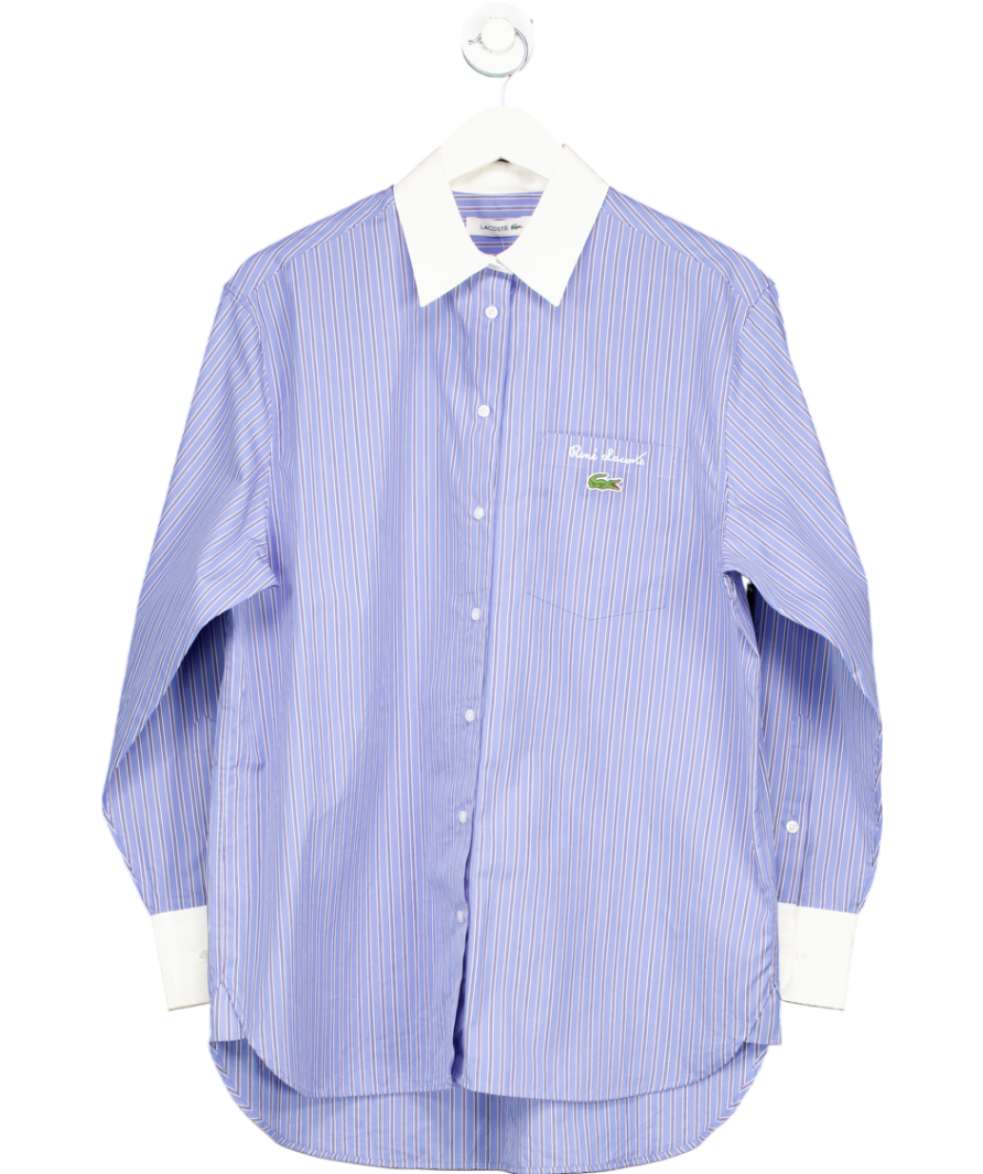 Lacoste Blue Contrast Collar Stripe Shirt UK 8
