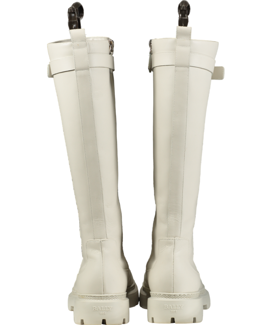 BALLY Gaila Grey White Calf Leather Knee High Boots UK 4 EU 37 👠