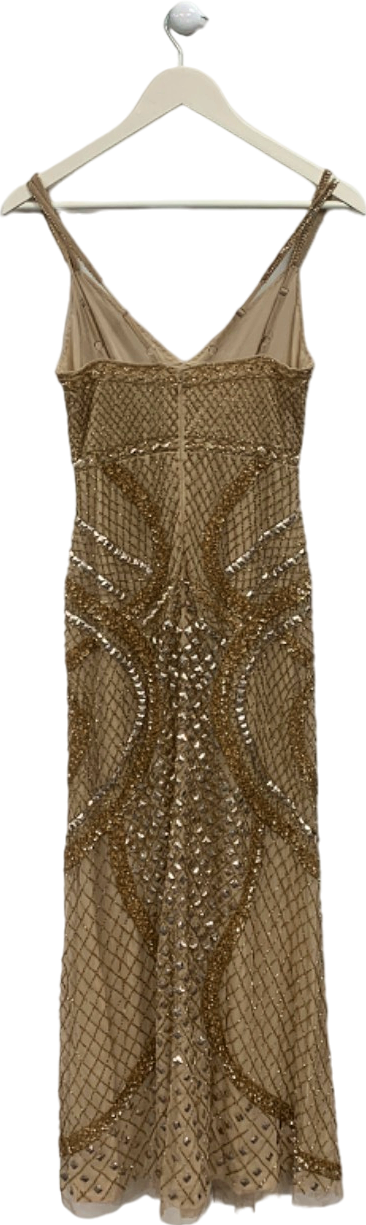 Karen Millen Nude Premium Embellished Cut Out Maxi Dress UK 6