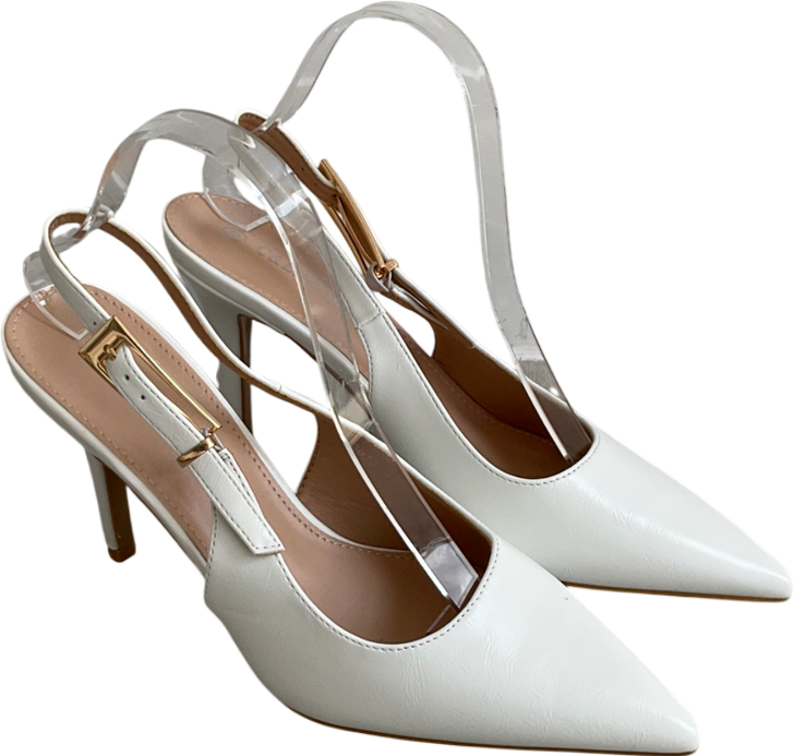 C&L Fashion White Pointed Toe Slingback Heels UK 7 EU 40 👠