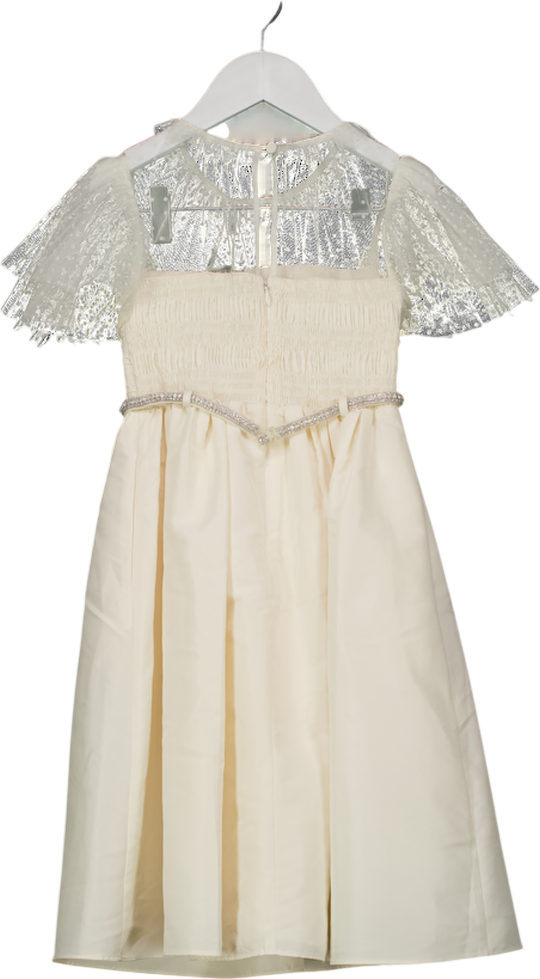 Self-Portrait Cream Satin And Tulle Crystal Embellished Belted Dress 5 Years