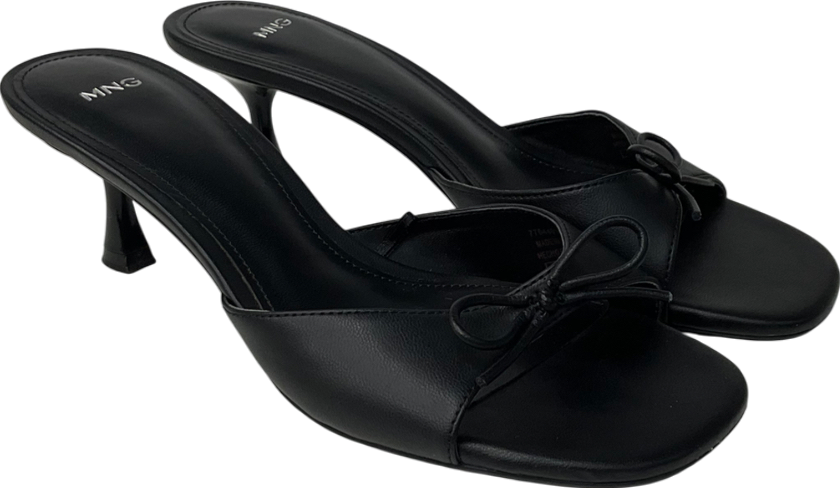 MANGO Black Sarao Bow Detail Heeled Mule Sandals UK 5 EU 38 👠