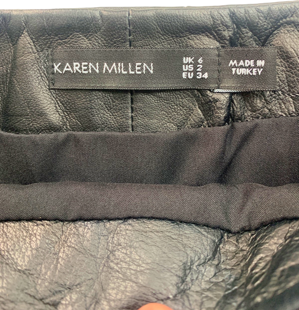 Karen Millen Black Leather Midi Skirt with Pleats UK 6