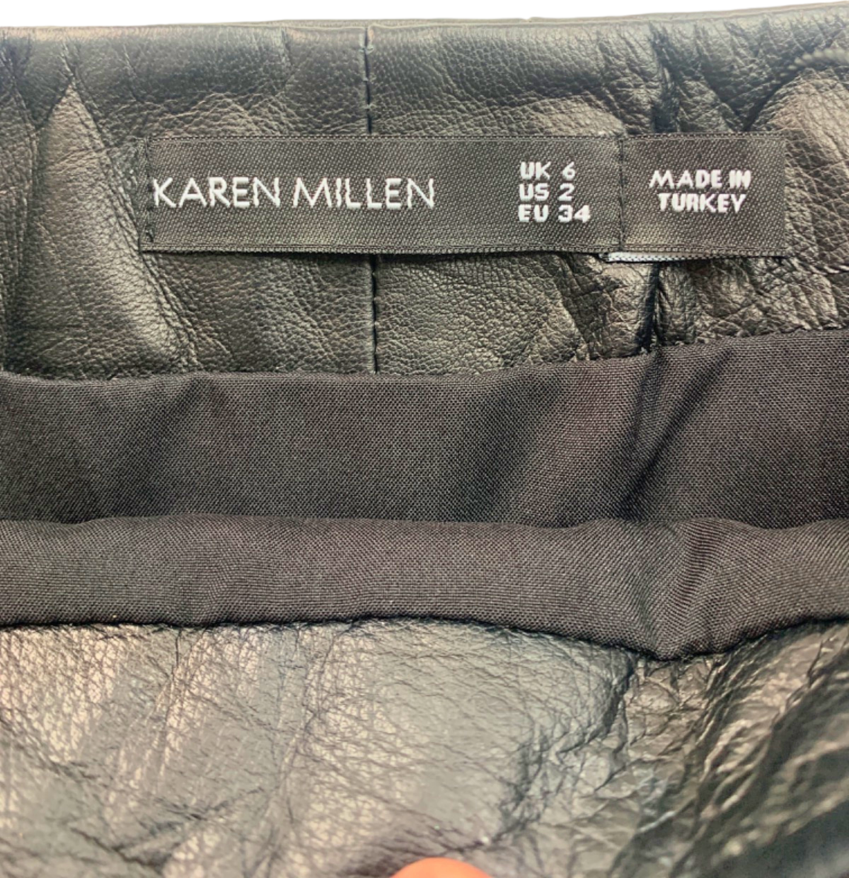 Karen Millen Black Leather Midi Skirt with Pleats UK 6