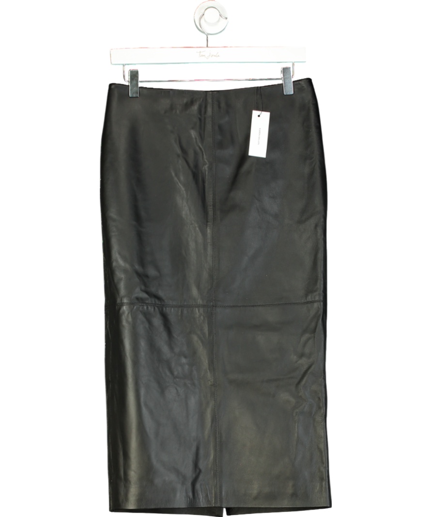 Karen Millen Black Leather Panel Pencil Midi Skirt UK 8