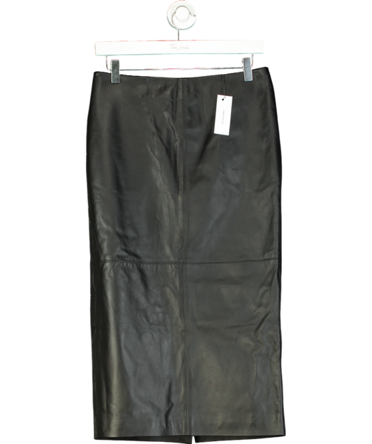 Karen Millen Black Leather Panel Pencil Midi Skirt UK 8