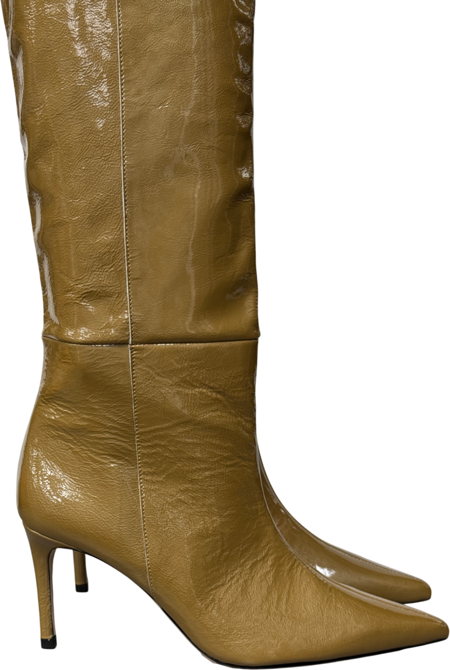 Custommade Beige Patent Leather Kitten Heel Knee Length Boots UK 6 EU 39 👠
