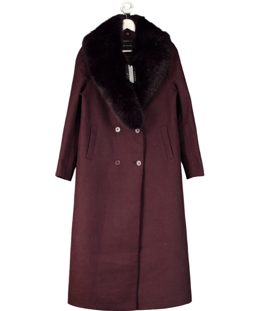 River Island Purple Faux Fur Collar Double Breasted Coat UK 8