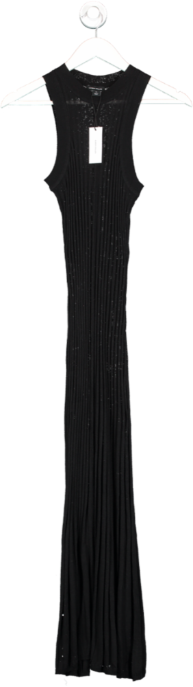 Karen Millen Black Linen Blend Racer Neck Full Skirt Knit Dress UK XS