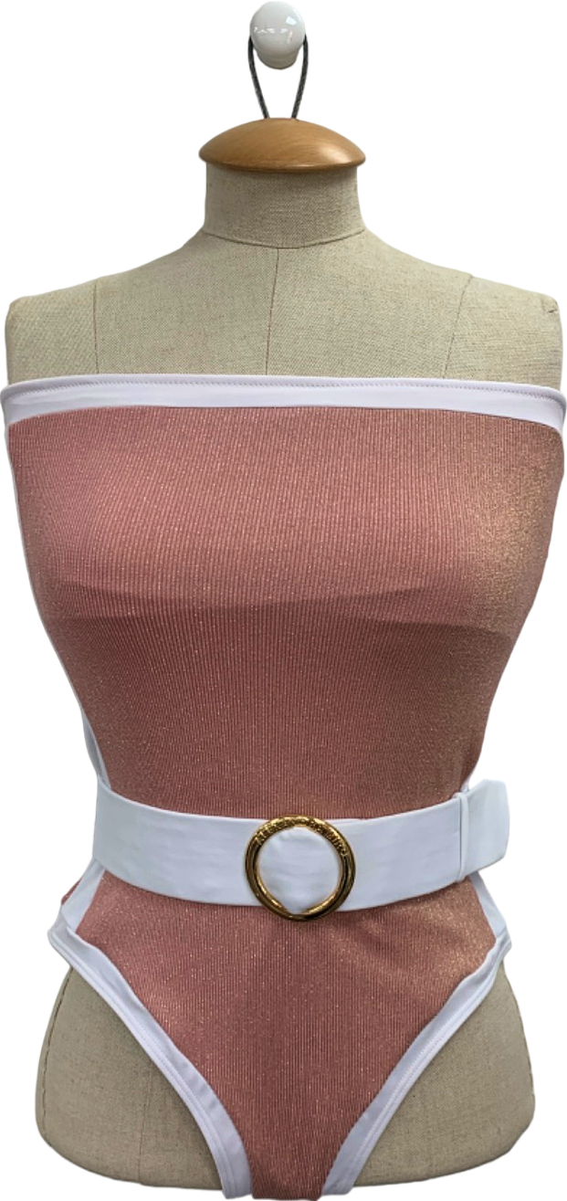 Alexandra Miro Pink Off-Shoulder Belted Swimsuit UK S