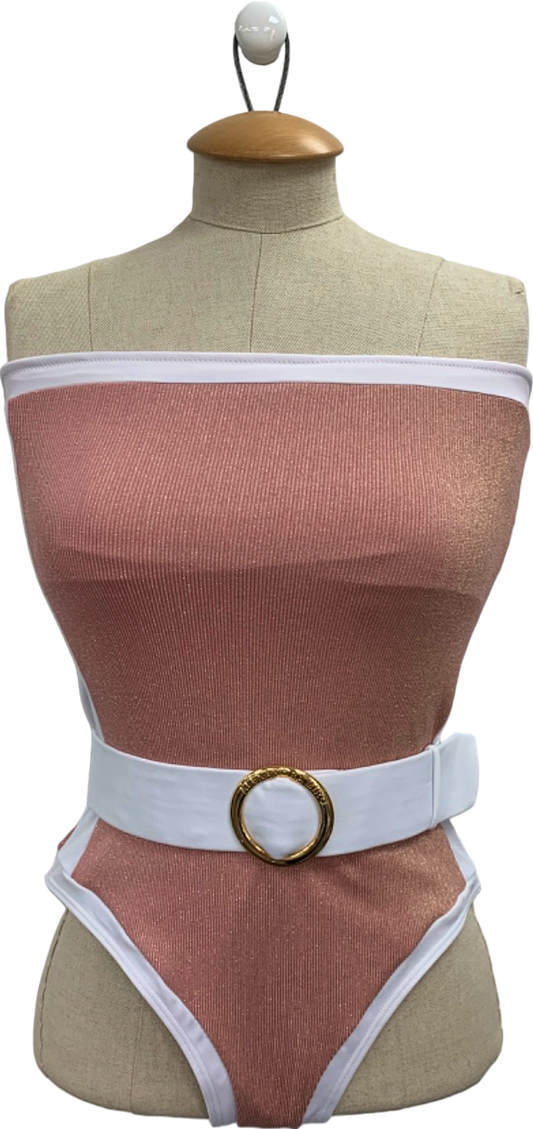 Alexandra Miro Pink Off-Shoulder Belted Swimsuit UK S