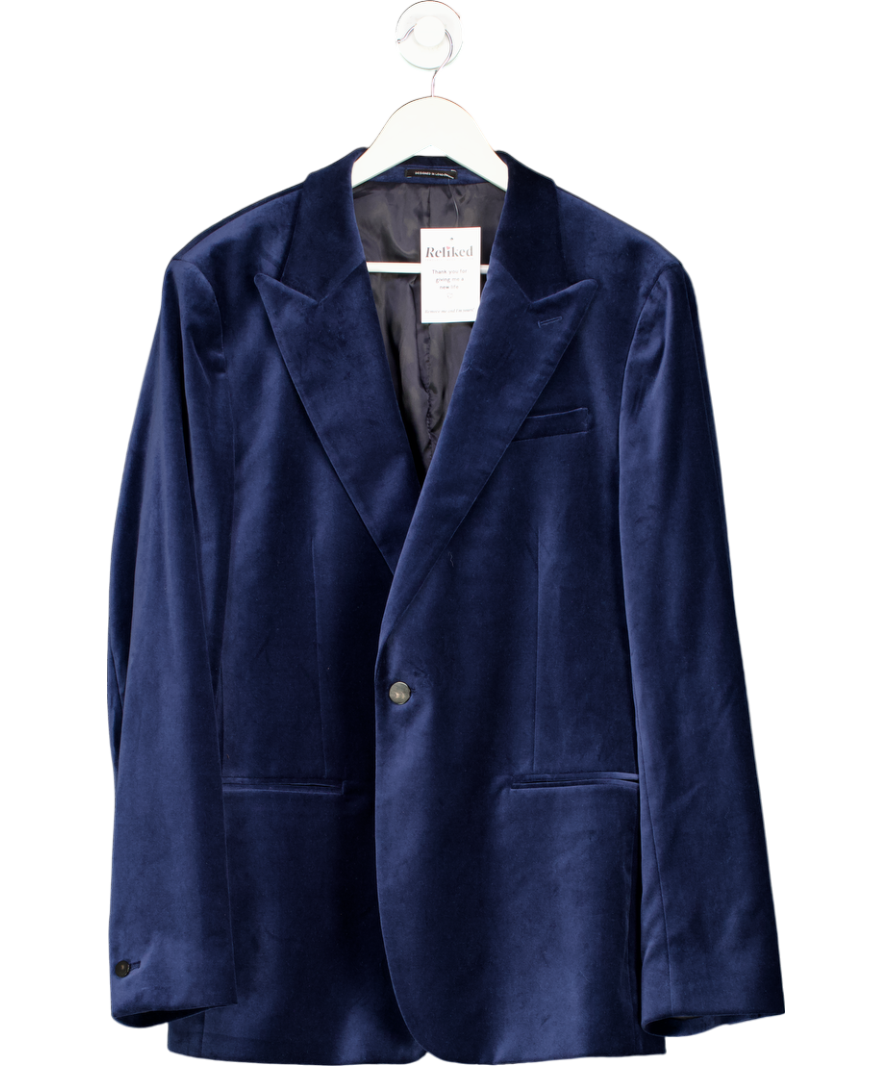 REISS Blue Apsara Peak-lapel Single-breasted Stretch-velvet Blazer No Size