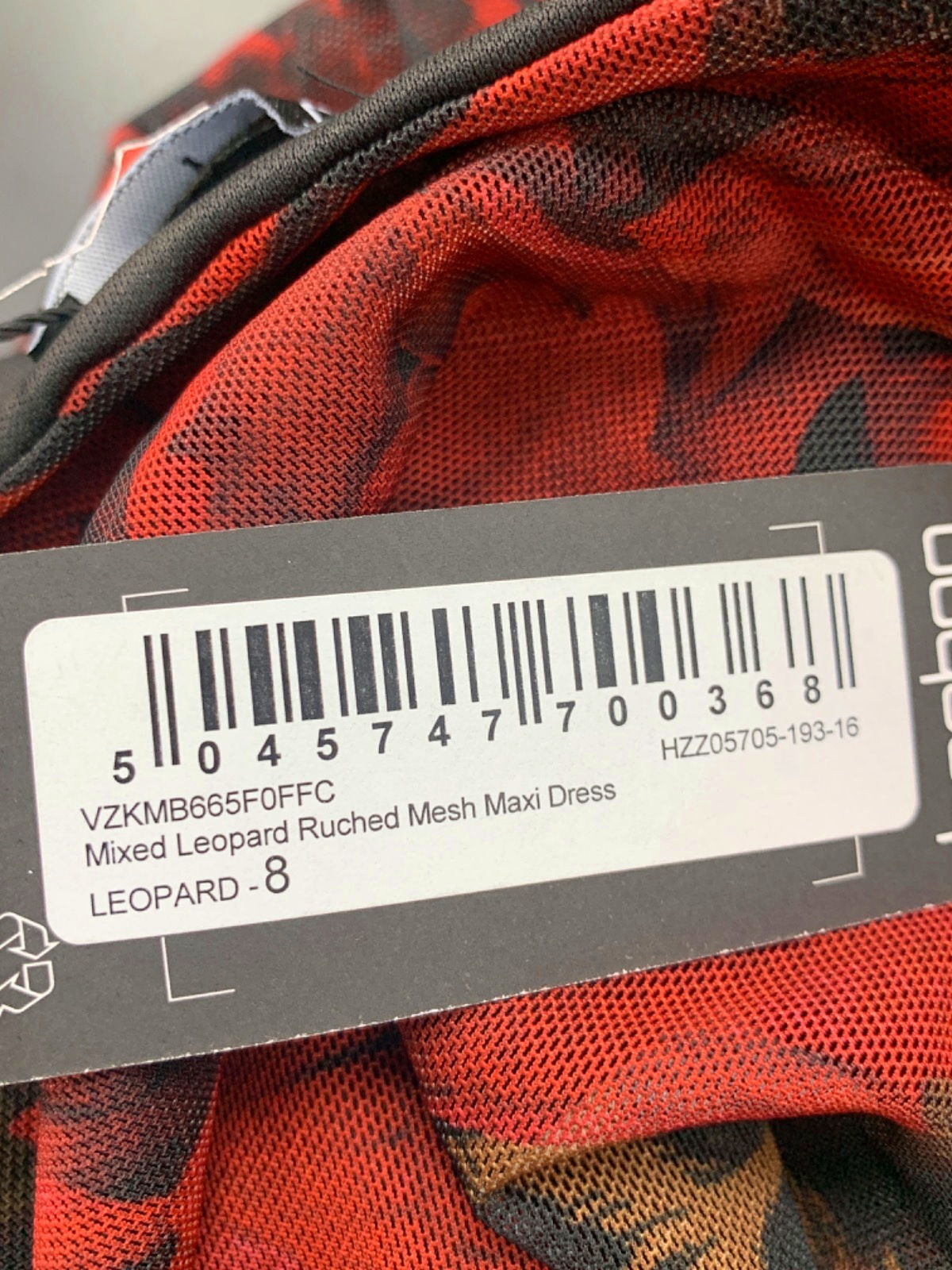 Boohoo Red Mixed Leopard Ruched Mesh Maxi Dress UK 8