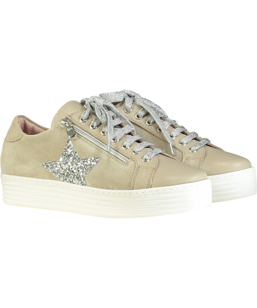 Sole Bliss Beige Leather & Suede Glitter Detail Trainers UK 5 EU 38 👠