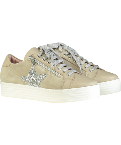 Sole Bliss Beige Leather & Suede Glitter Detail Trainers UK 5 EU 38 👠