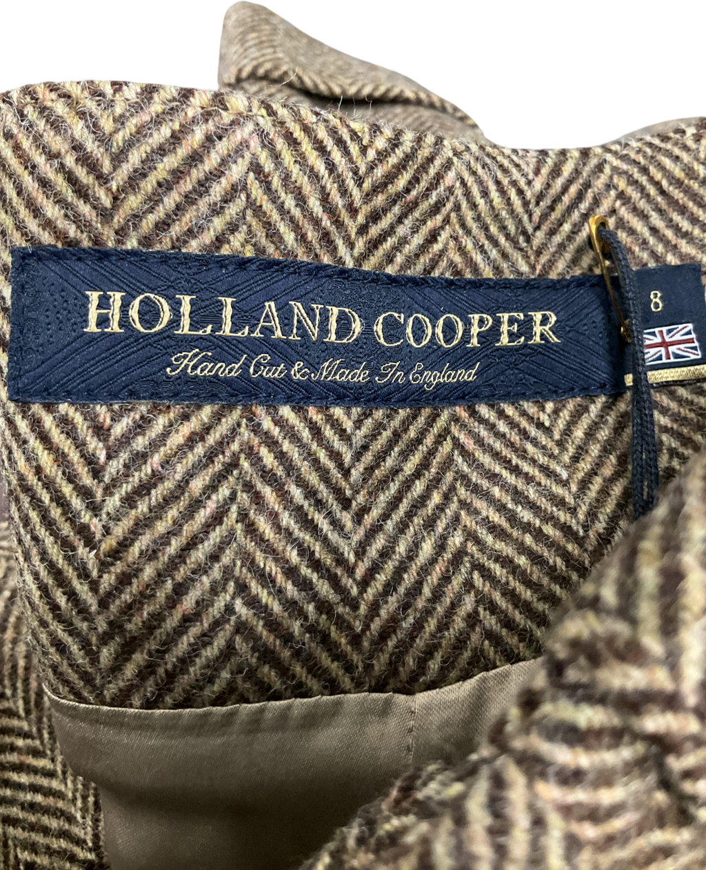 Holland Cooper Brown High Waisted Wide Leg Trousers With Turn Up UK 8