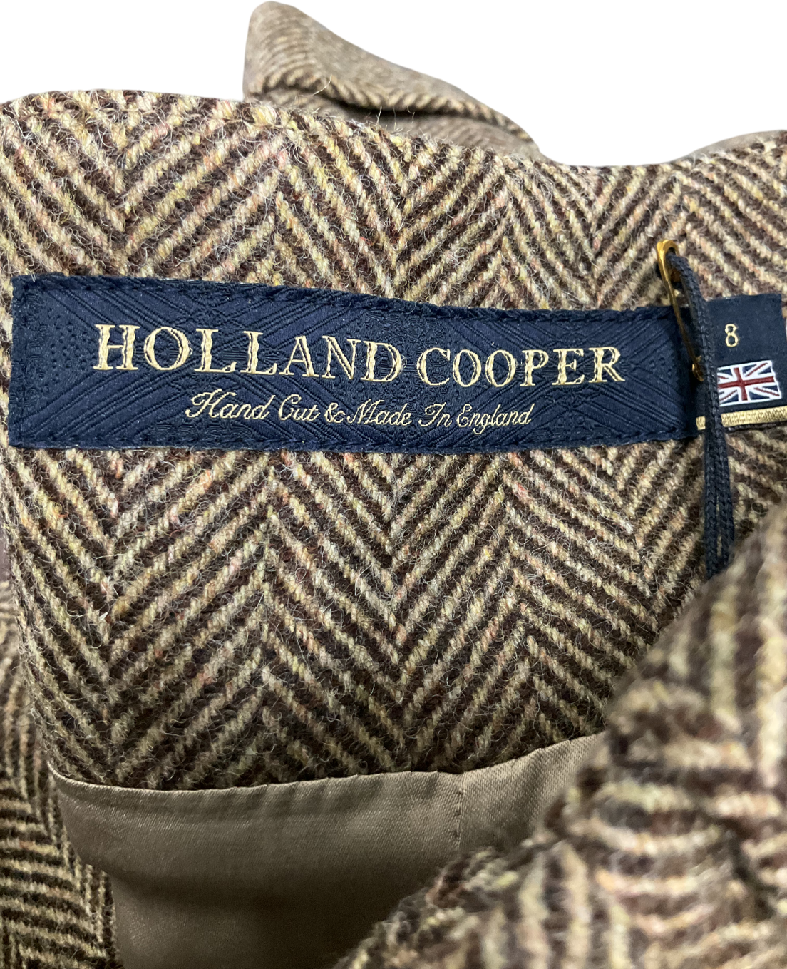 Holland Cooper Brown High Waisted Wide Leg Trousers With Turn Up UK 8