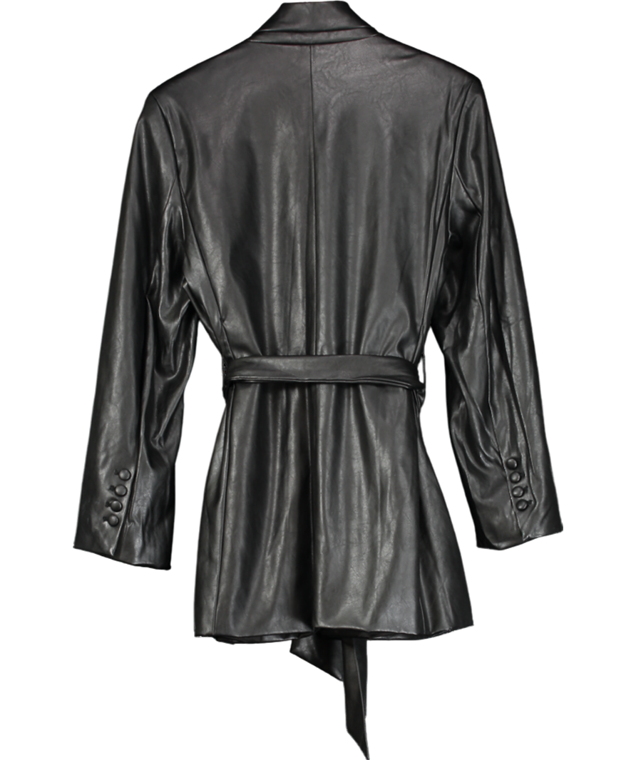 BOA Black Belted Faux Leather Coat UK XS