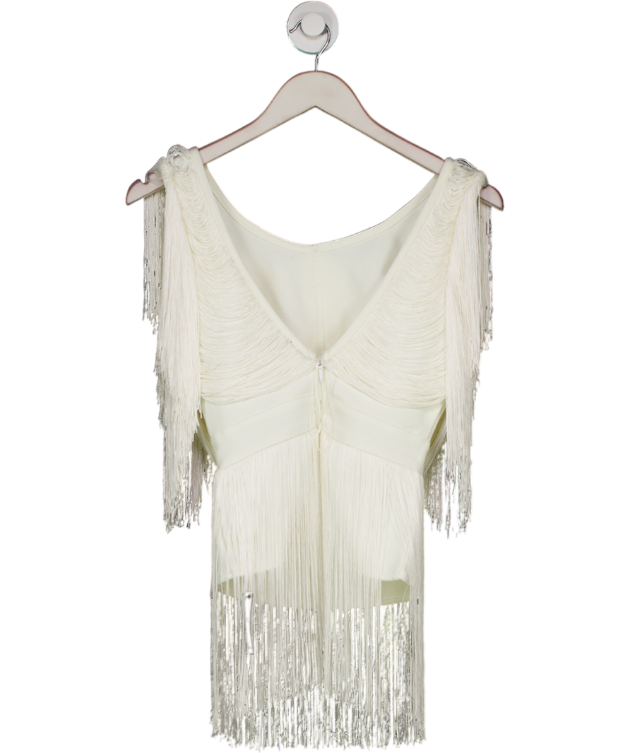 Karen Millen White Draped Fringe Knitted Top UK XS