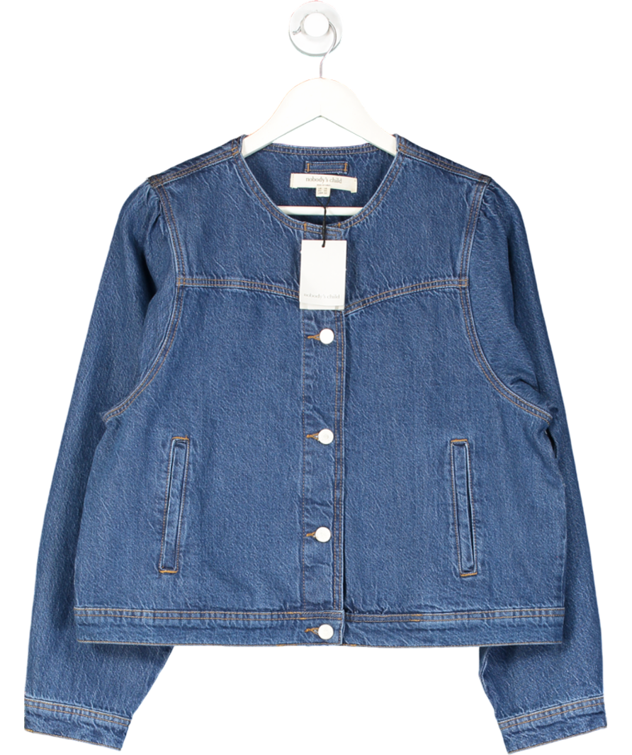 Nobody's Child Blue Denim Collarless Jacket UK 16