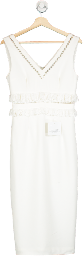 The 8th Sign White Ruffle Trim Midi Dress UK 8