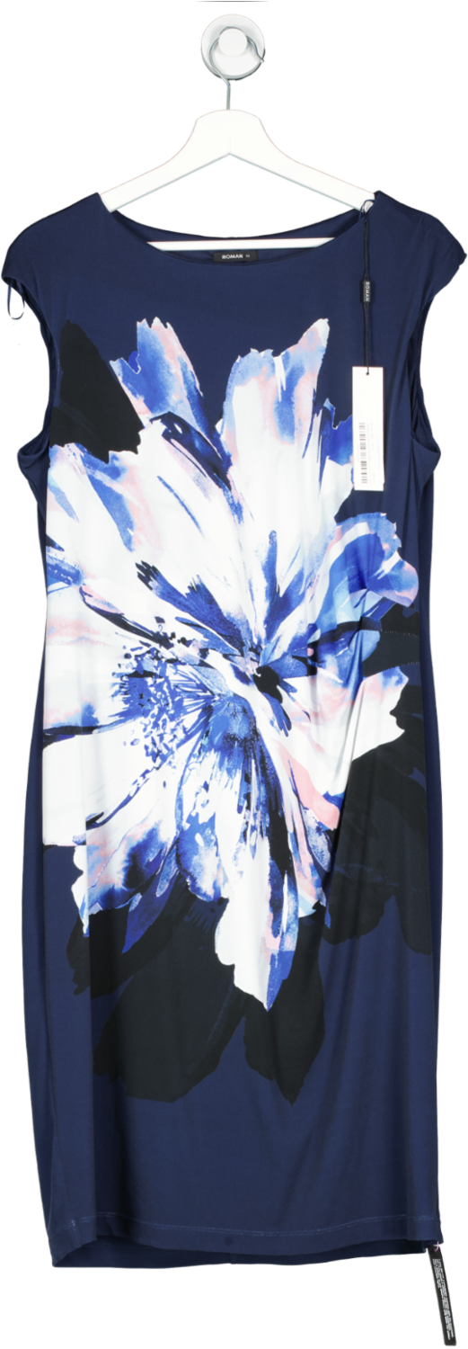 Roman Originals Blue Flower Placement Print Dress UK 18