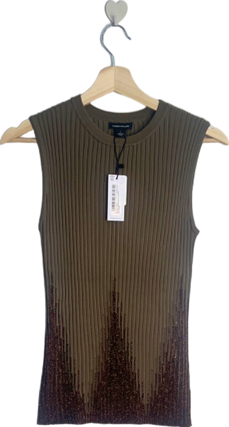 Karen Millen Light Khaki Shimmer Knit Top Co-ord UK 8