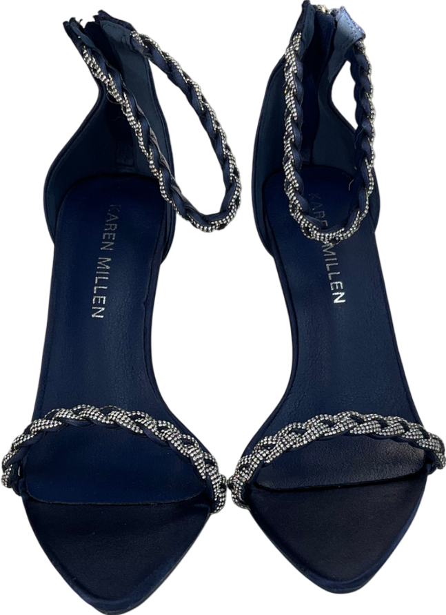 Karen Millen Blue Open Toe Diamante Heel UK 6 EU 39 👠