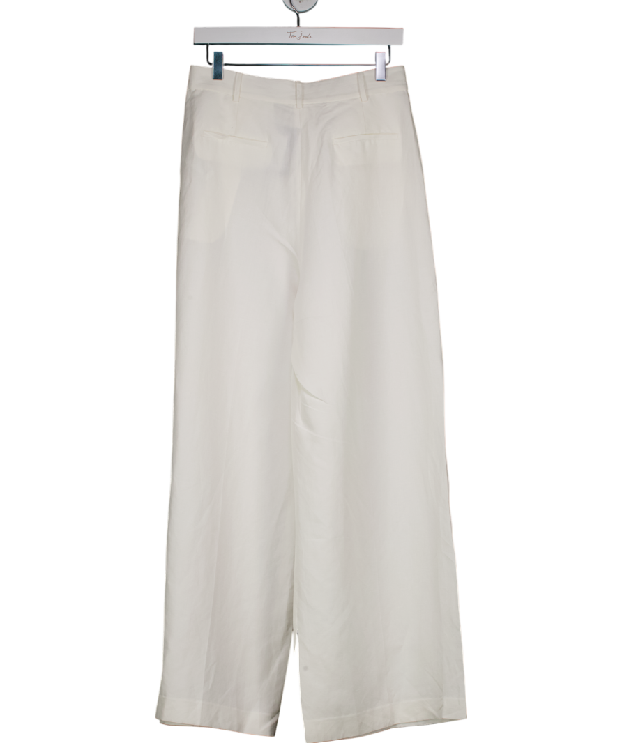Lily Silk Cream High Waisted Wide Leg Trousers UK 8