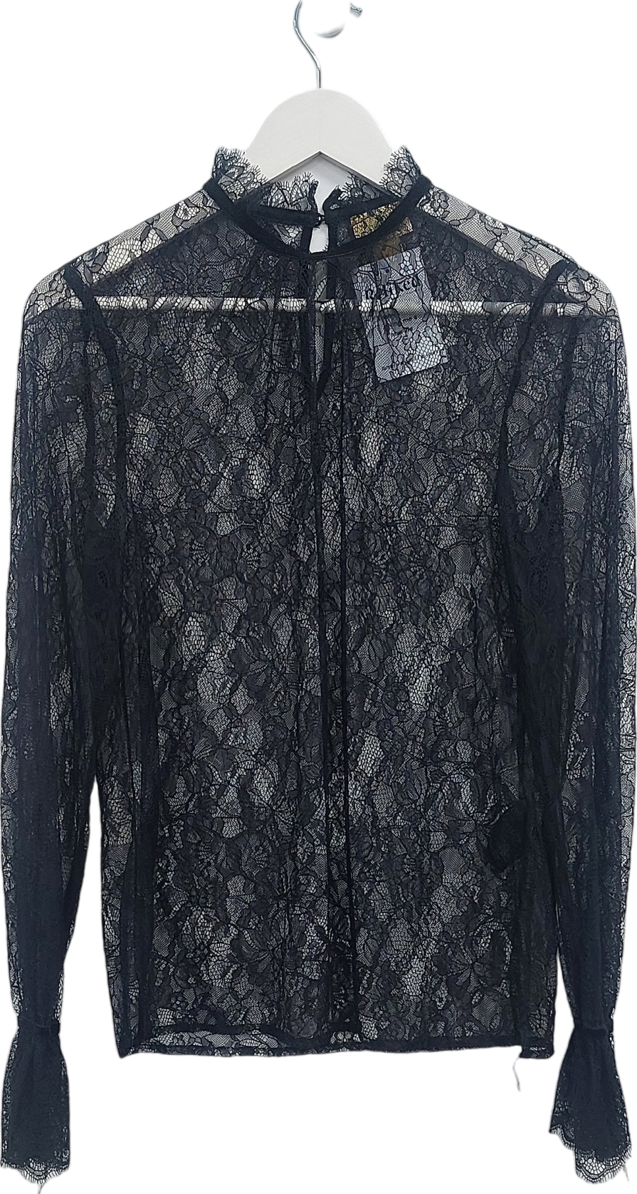 H&M Black Sheer Lace Blouse UK 6