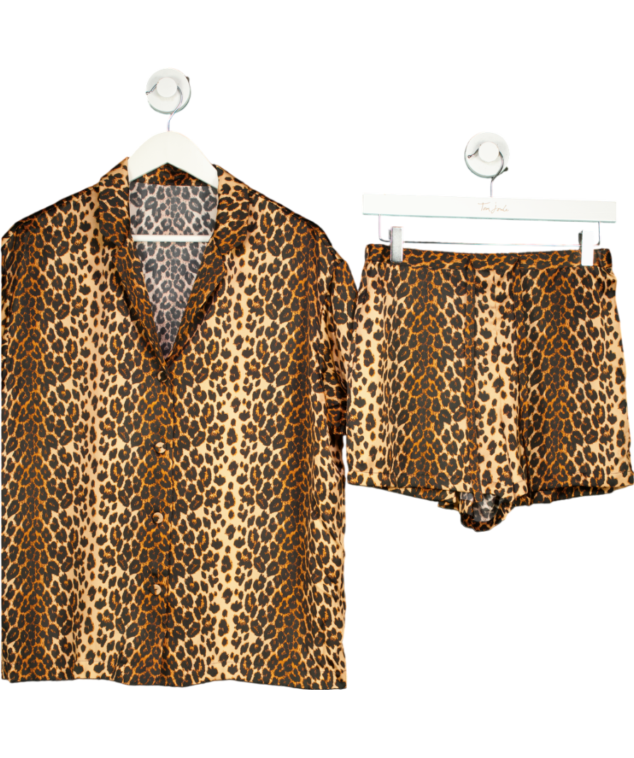 Agent Provocateur Brown 100% Silk Luxurious Leopard Print Shortie Pyjamas UK 10