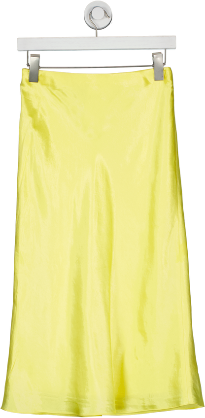 Vince Yellow Satin Midi Skirt UK XS