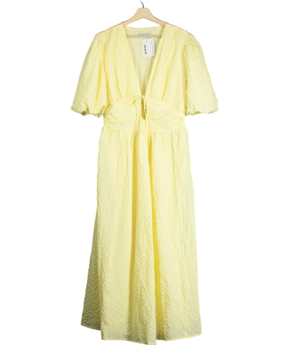 Abercrombie & Fitch Yellow Puff Sleeve Plunge Flowy Dress UK L