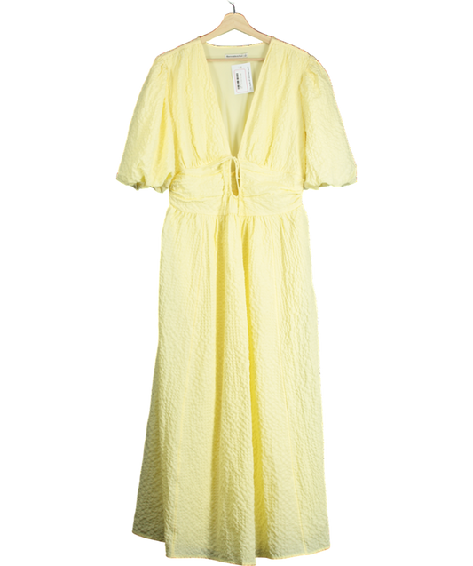 Abercrombie & Fitch Yellow Puff Sleeve Plunge Flowy Dress UK L