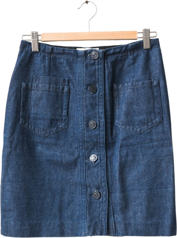SANDRO PARIS Blue Denim Button Through Mini Skirt UK 8