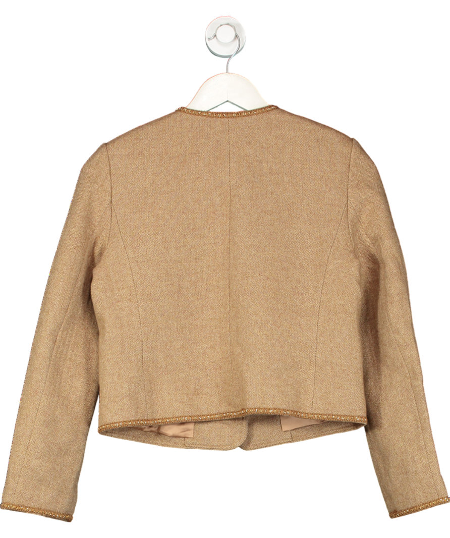 Goelia Brown Washable Wool Round Neck Single-breasted Women Jacket UK XS