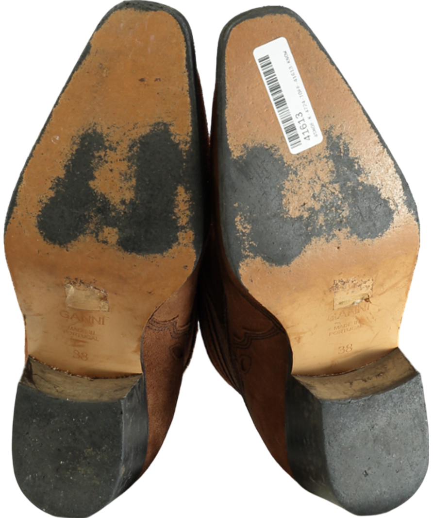 Ganni Brown Embroidered Suede Ankle Boots UK 5 EU 38 👠