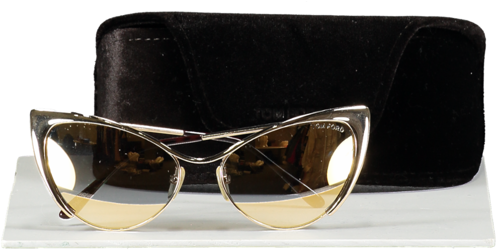 Tom Ford Metallic Natasya Gold Mirror Cat Eye Sunglasses In Case