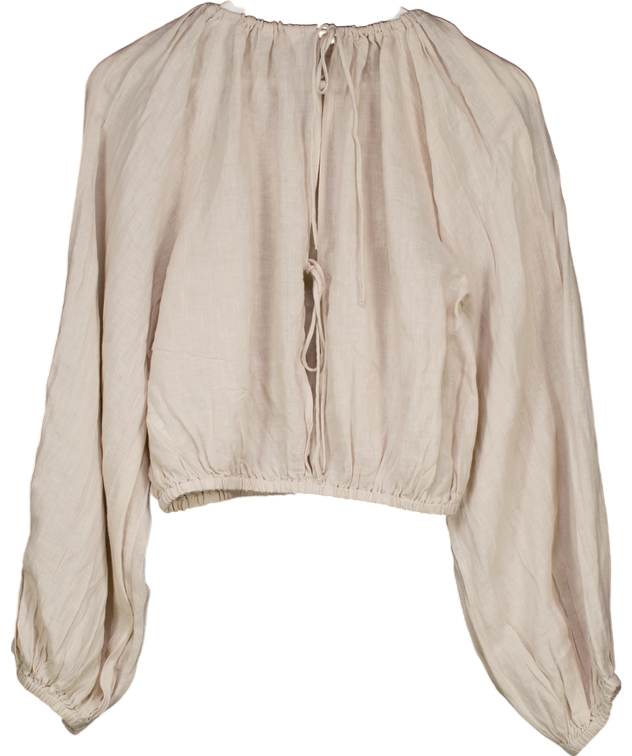 Next Ecru Cream 100% Linen Long Sleeve Boho Top UK 8