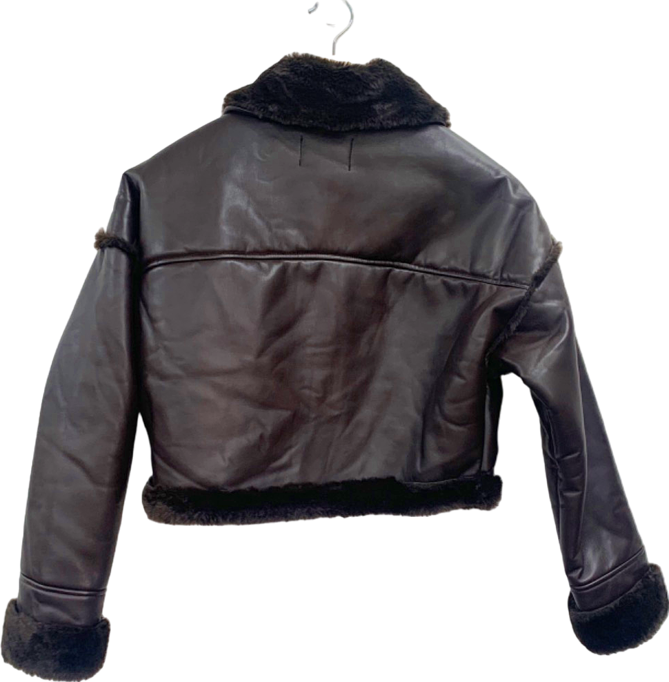 Miss Pap Brown Faux Fur Lined Biker Jacket UK 10
