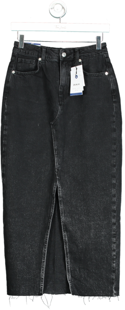 New Look Black LYNX Denim Midi Skirt UK 8